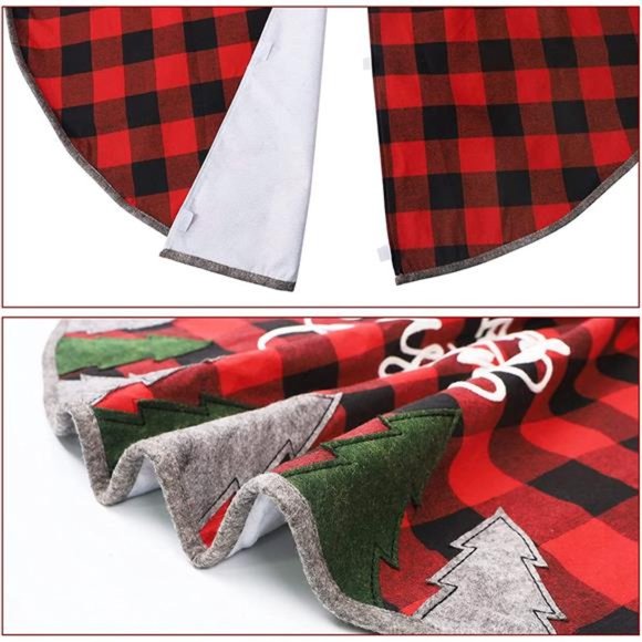 32 Inch Christmas Tree Skirt, Soft Red and Black Plaid Christmas Tree Mat - Picture 7 of 8